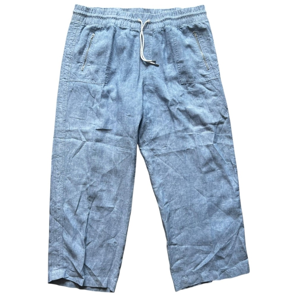 Athleta Cabo Linen Wide Leg Pants Blue Chambray Drawstring Plus Size 22